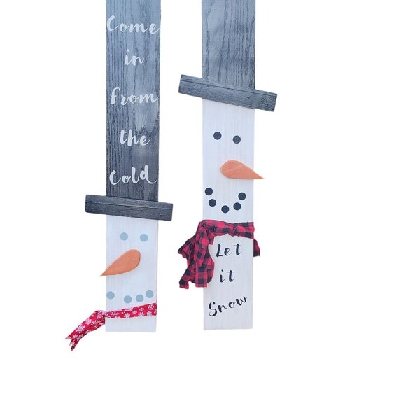 Handmade Snowman Porch Signs 36"x5.5" Come In From the Cold & Let It Snow Set - Picture 6 of 6